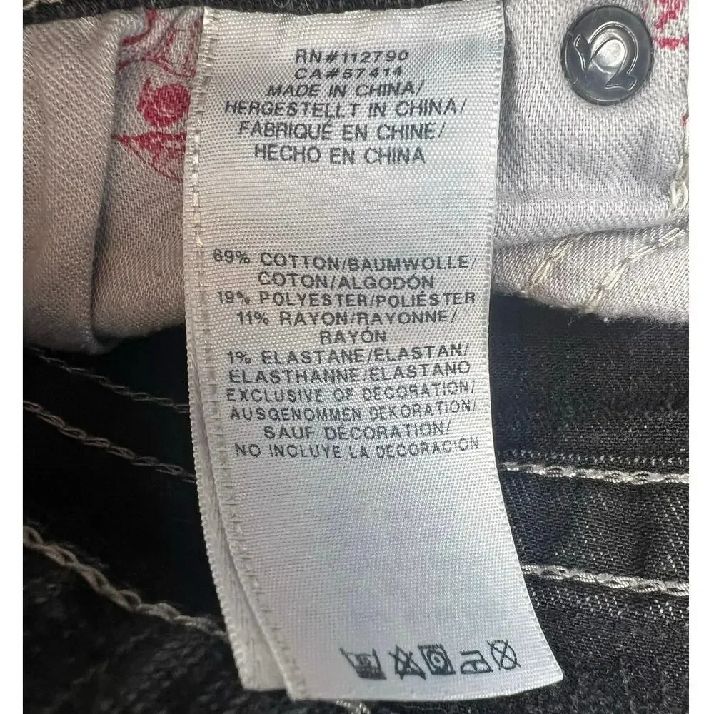 True Religion Moto Jeans Black Wash Biker Stitch Slim Straight Men’s 32
